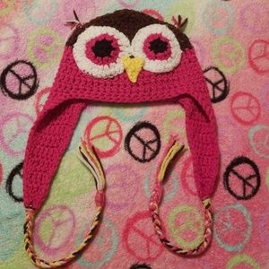 Crochet homemade pink  owl hat